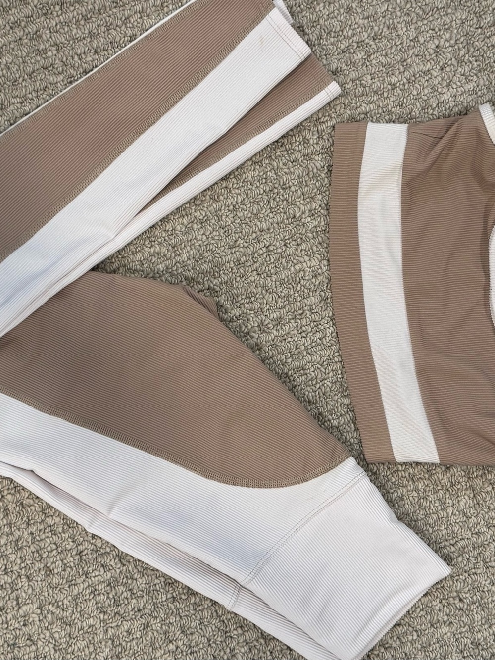 Beach Riot Taupe & White Ribbed workout set — REVOLVE
